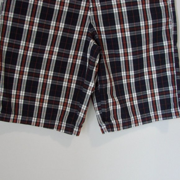Plaid  Shorts Mens Navy White Plaid Flat Front Shorts Size 32 - Picture 7 of 11